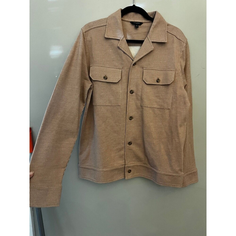 Men's Banana Republic Stretch Knit Tan Striped Button-Front Shirt Jacket M
